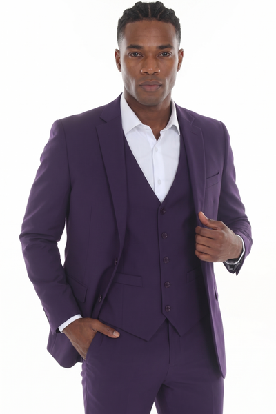 3-Piece Slim Fit Suit with Notch Lapel Blazer, Double-Breasted Vest, and 2-Way Stretch Fabric