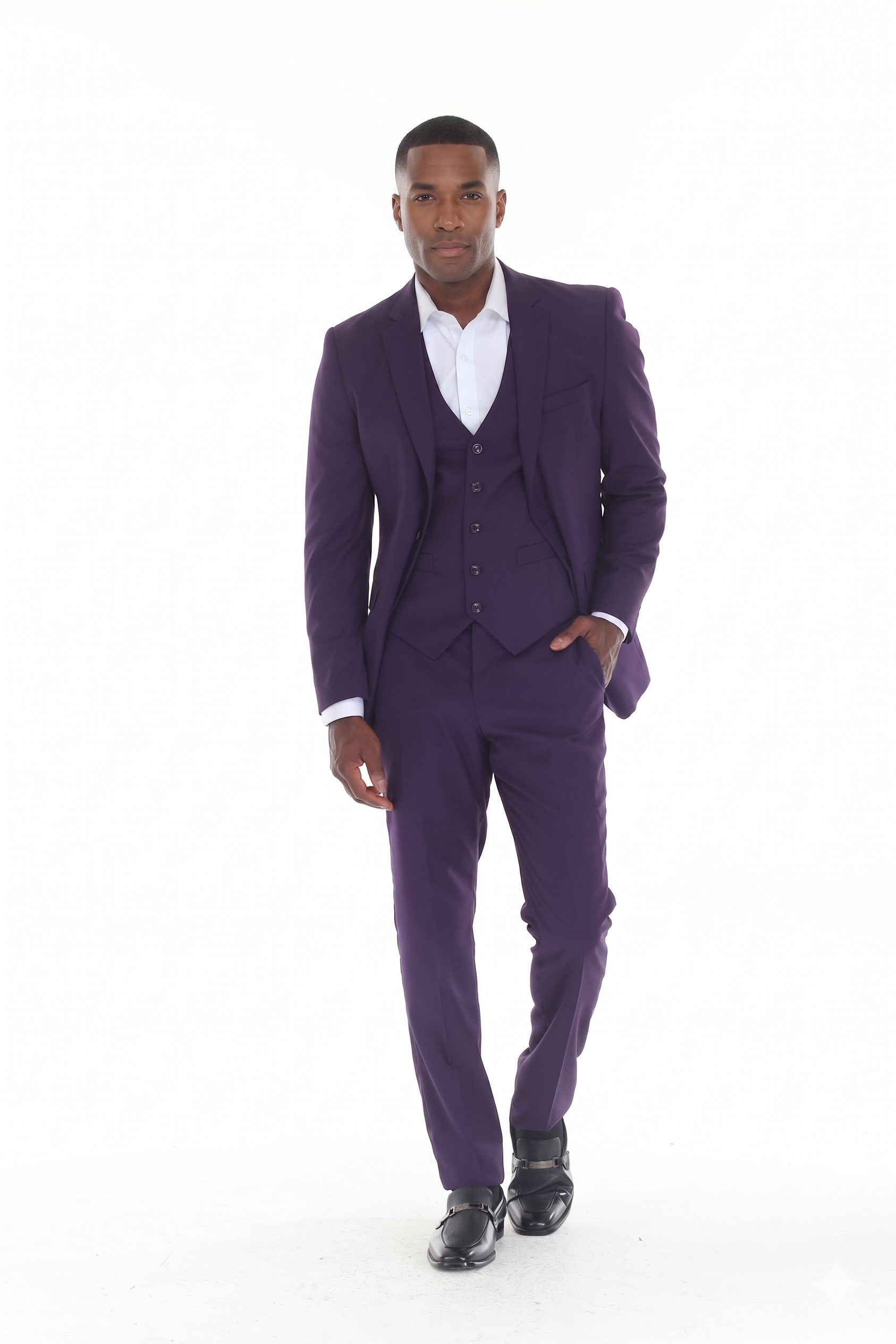 3-Piece Slim Fit Suit with Notch Lapel Blazer, Double-Breasted Vest, and 2-Way Stretch Fabric