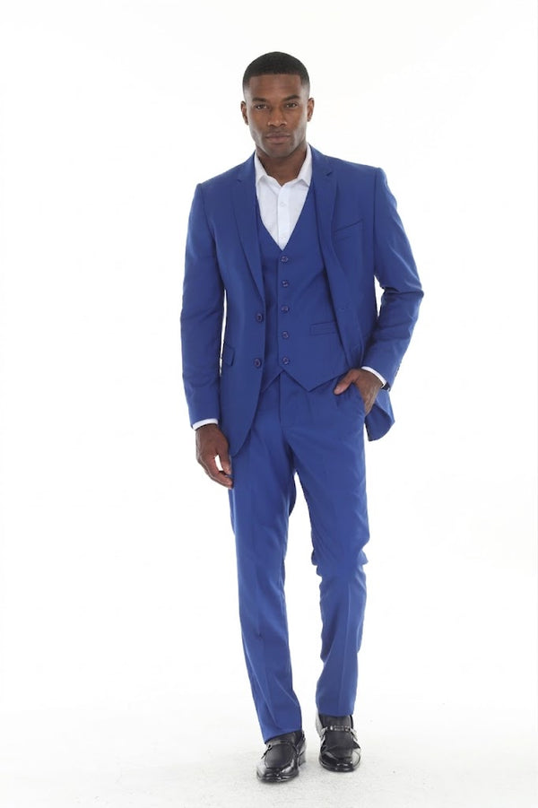 3-Piece Slim Fit Suit with Notch Lapel Blazer, Double-Breasted Vest, and 2-Way Stretch Fabric