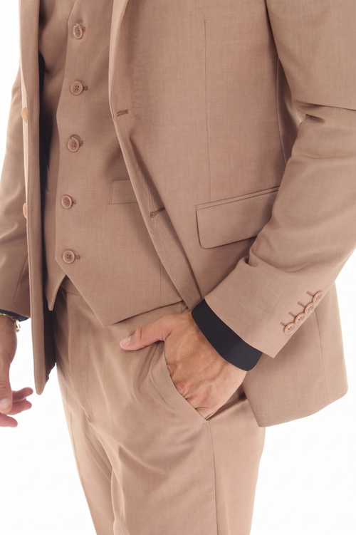 Men's 3-Piece Slim Fit Suit with Notch Lapel Blazer, Double-Breasted Vest, and Stretch Trousers