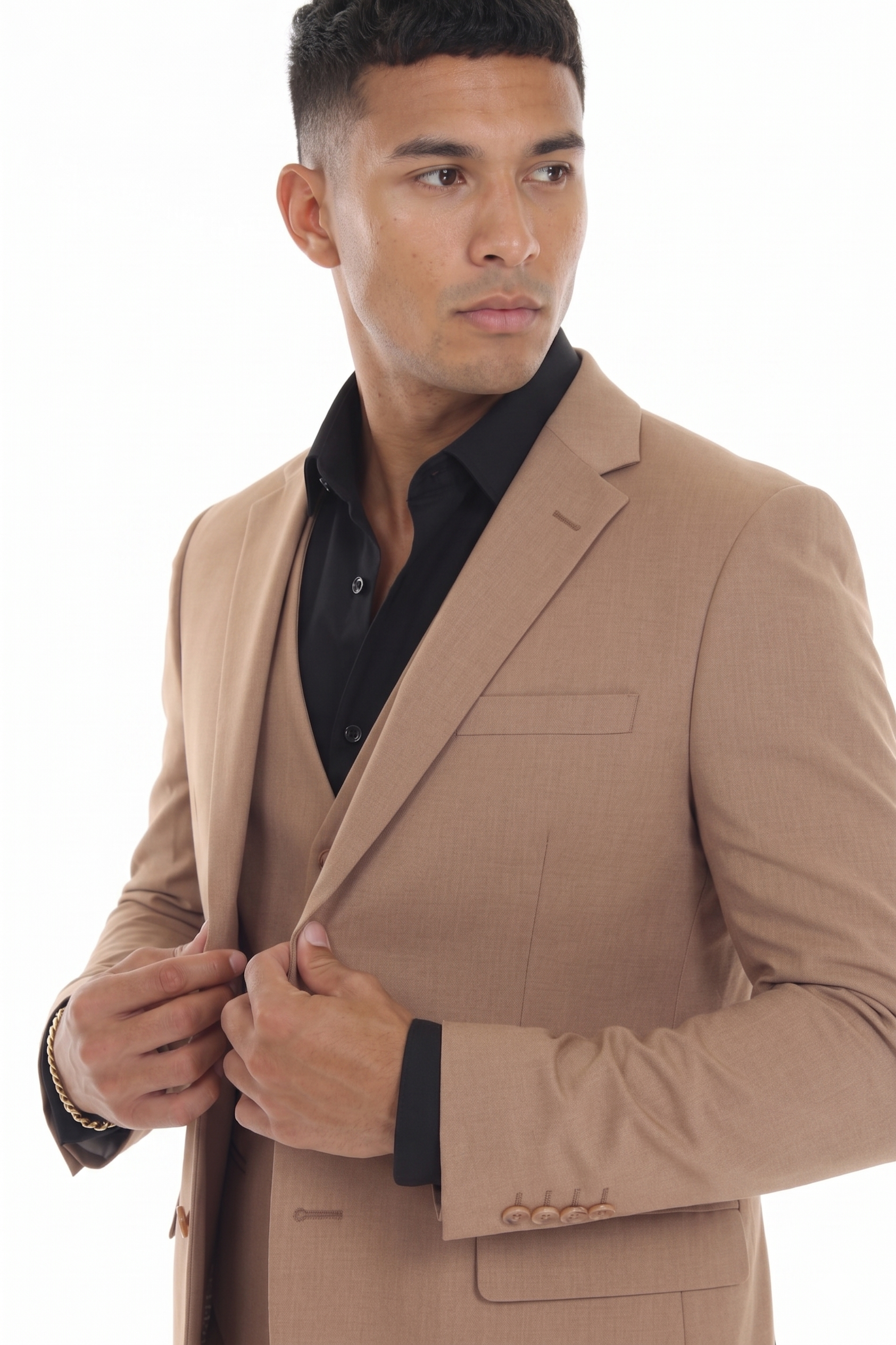 Men's 3-Piece Slim Fit Suit with Notch Lapel Blazer, Double-Breasted Vest, and Stretch Trousers