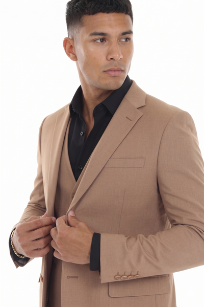 Men's 3-Piece Slim Fit Suit with Notch Lapel Blazer, Double-Breasted Vest, and Stretch Trousers