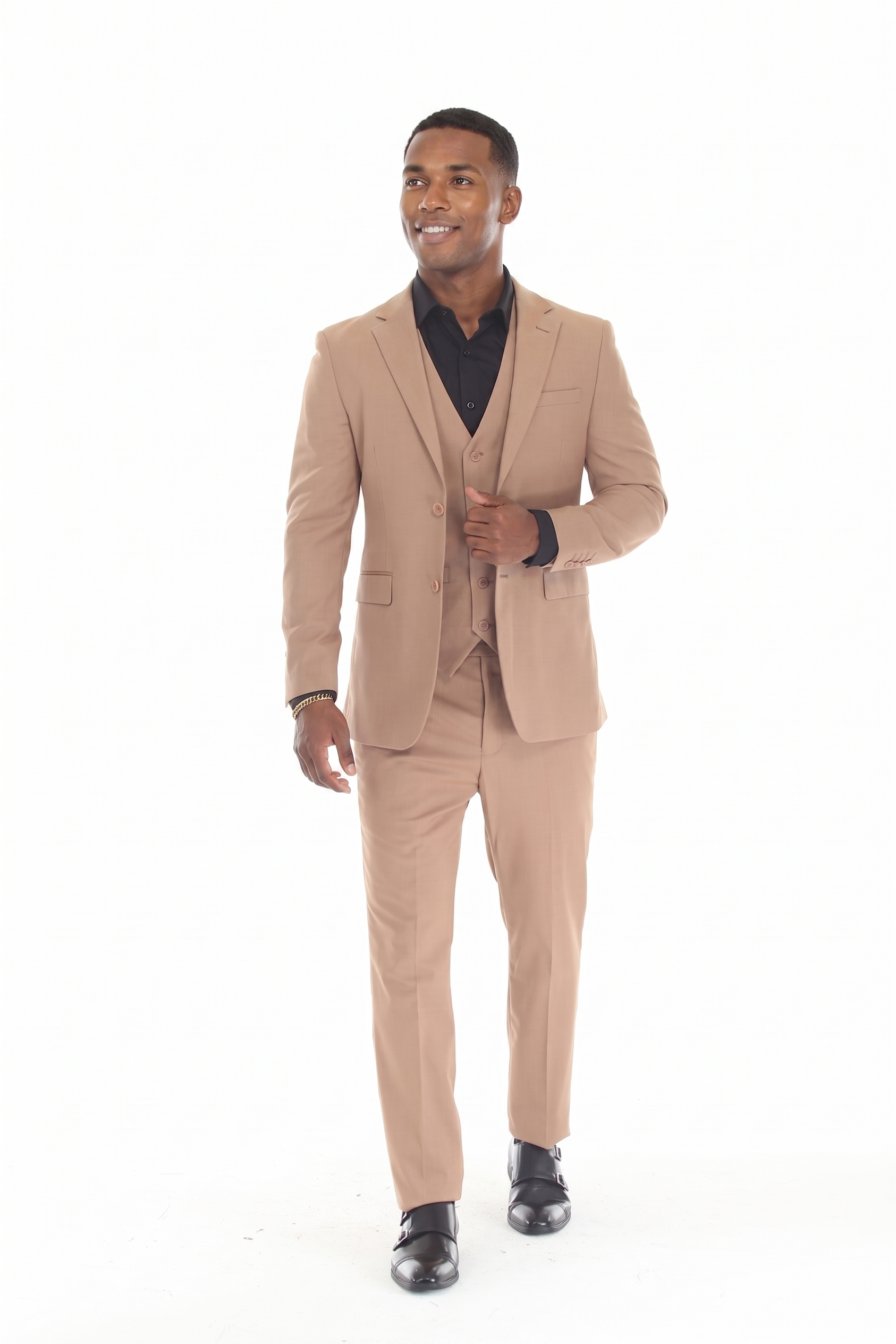 Men's 3-Piece Slim Fit Suit with Notch Lapel Blazer, Double-Breasted Vest, and Stretch Trousers