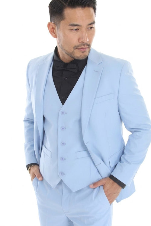 Men's 3-Piece Slim Fit Suit with Notch Lapel Blazer and Double-Breasted Vest for Formal Events