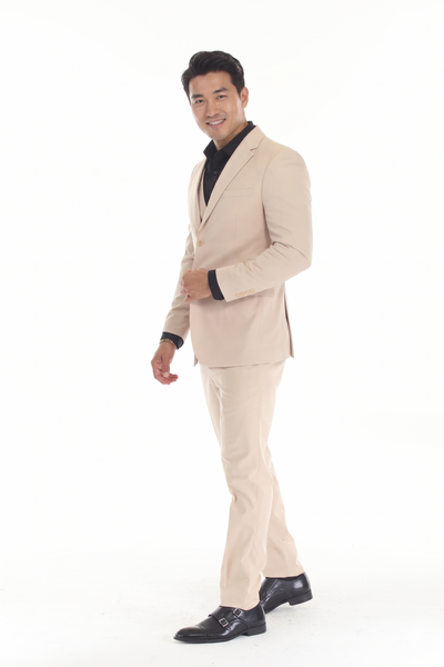 3-Piece Slim Fit Suit with Notch Lapel Blazer, Double-Breasted Vest, and Active 2-Way Stretch