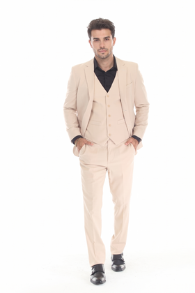 3-Piece Slim Fit Suit with Notch Lapel Blazer, Double-Breasted Vest, and Active 2-Way Stretch