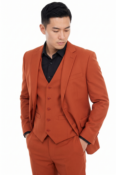 Umber Men's 3-Piece Tailored Slim Fit Suit with Notch Lapel Blazer, Double-Breasted Vest