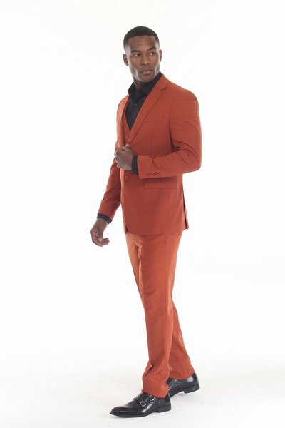 Umber Men's 3-Piece Tailored Slim Fit Suit with Notch Lapel Blazer, Double-Breasted Vest
