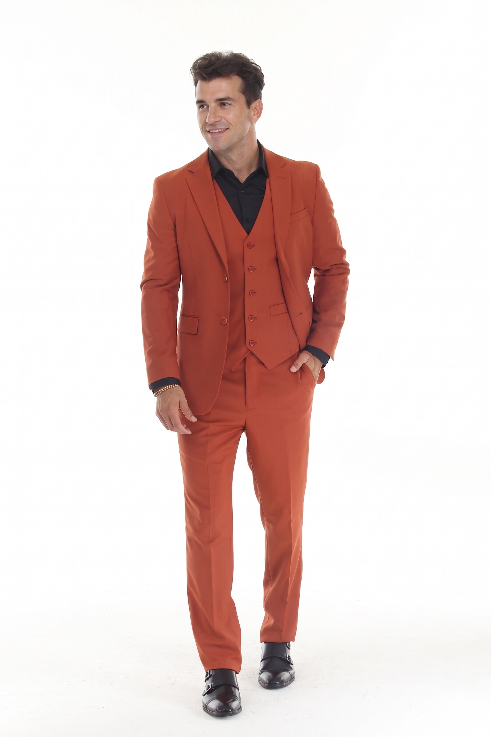 Umber Men's 3-Piece Tailored Slim Fit Suit with Notch Lapel Blazer, Double-Breasted Vest