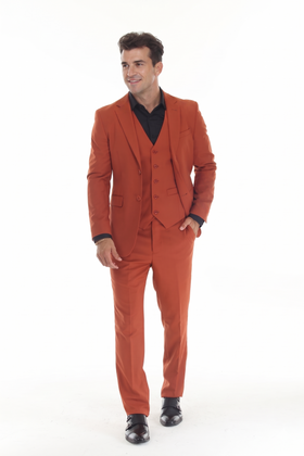 Umber Men's 3-Piece Tailored Slim Fit Suit with Notch Lapel Blazer, Double-Breasted Vest