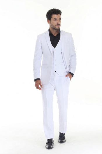 Men's 3-Piece Slim Fit Suit with Notch Lapel Blazer Double-Breasted Vest for Formal Events