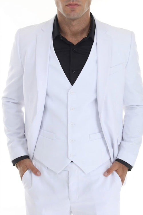 Men's 3-Piece Slim Fit Suit with Notch Lapel Blazer Double-Breasted Vest for Formal Events