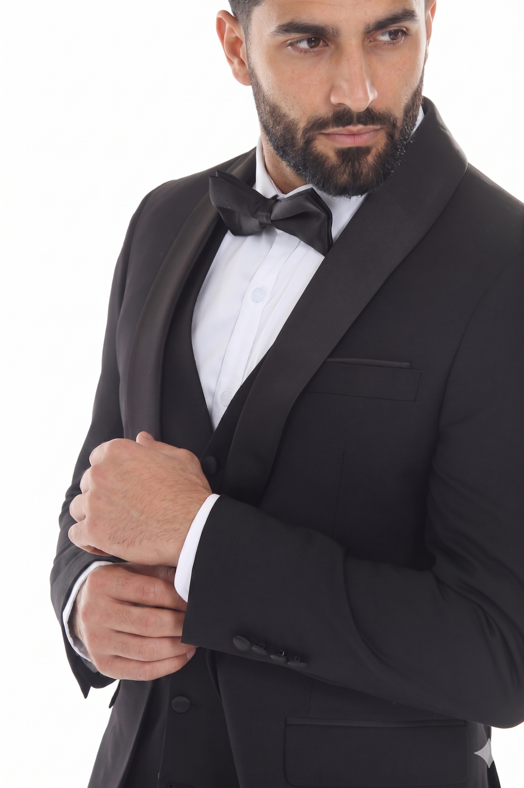 Black 3-Piece Shawl Lapel Tuxedo Suit Slim Fit Jacket, Vest & Expandable Pants Stretch