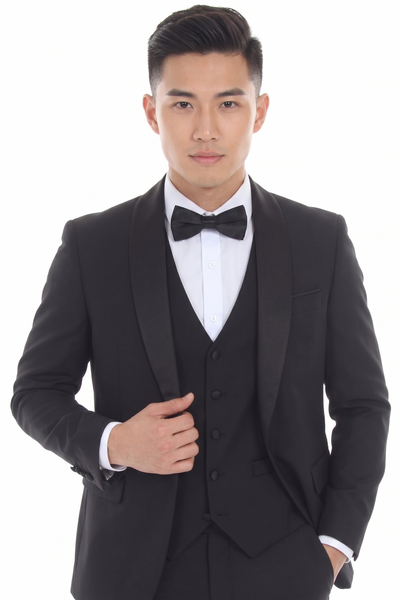 Black 3-Piece Shawl Lapel Tuxedo Suit Slim Fit Jacket, Vest & Expandable Pants Stretch
