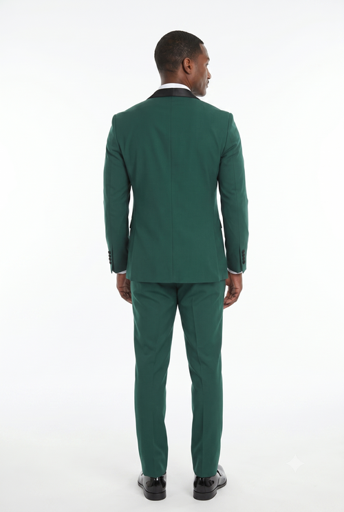 Forest Green 3-Piece Shawl Lapel Tuxedo Suit Slim Fit Jacket, Vest & Expandable Pants Stretch