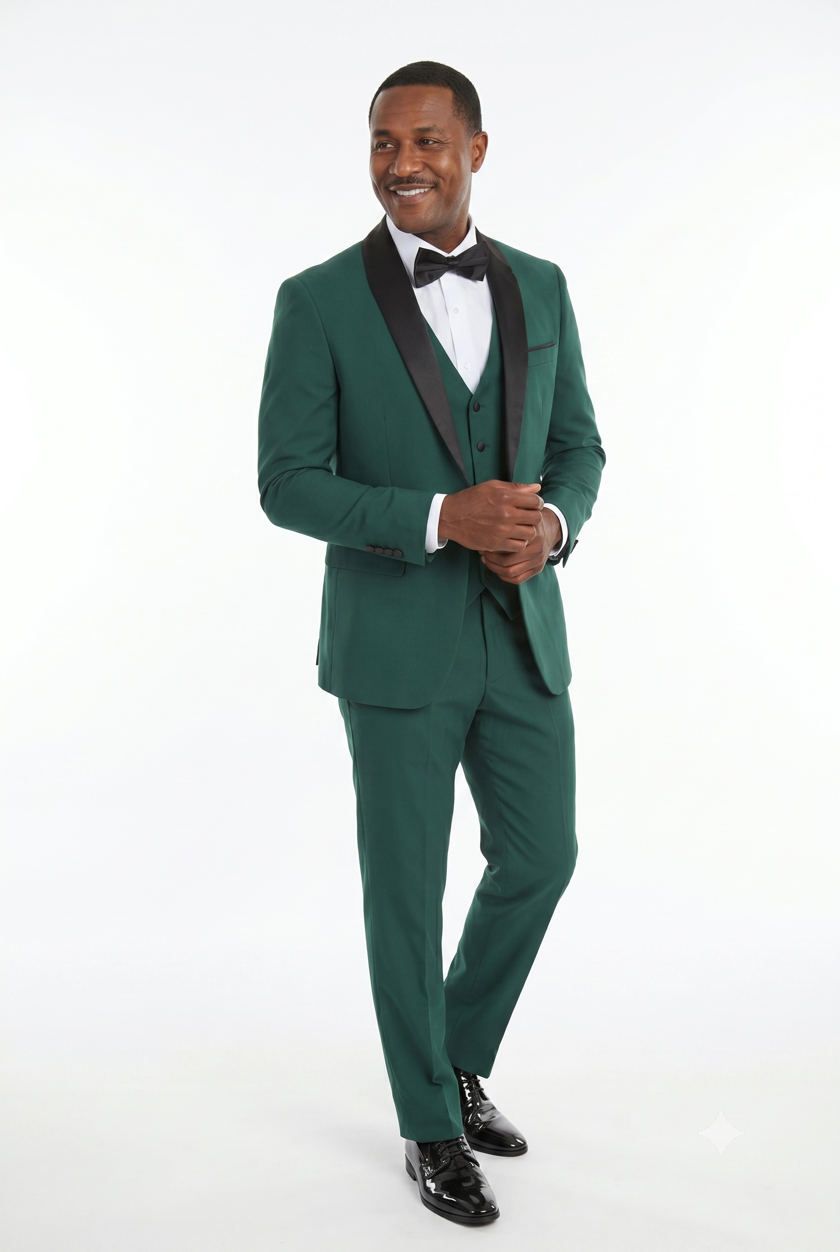 Forest Green 3-Piece Shawl Lapel Tuxedo Suit Slim Fit Jacket, Vest & Expandable Pants Stretch