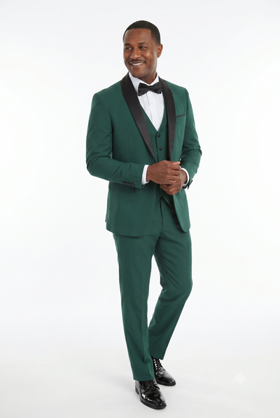 Forest Green 3-Piece Shawl Lapel Tuxedo Suit Slim Fit Jacket, Vest & Expandable Pants Stretch