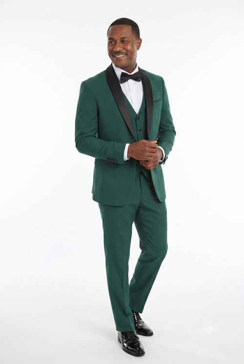 Forest Green 3-Piece Shawl Lapel Tuxedo Suit Slim Fit Jacket, Vest & Expandable Pants Stretch