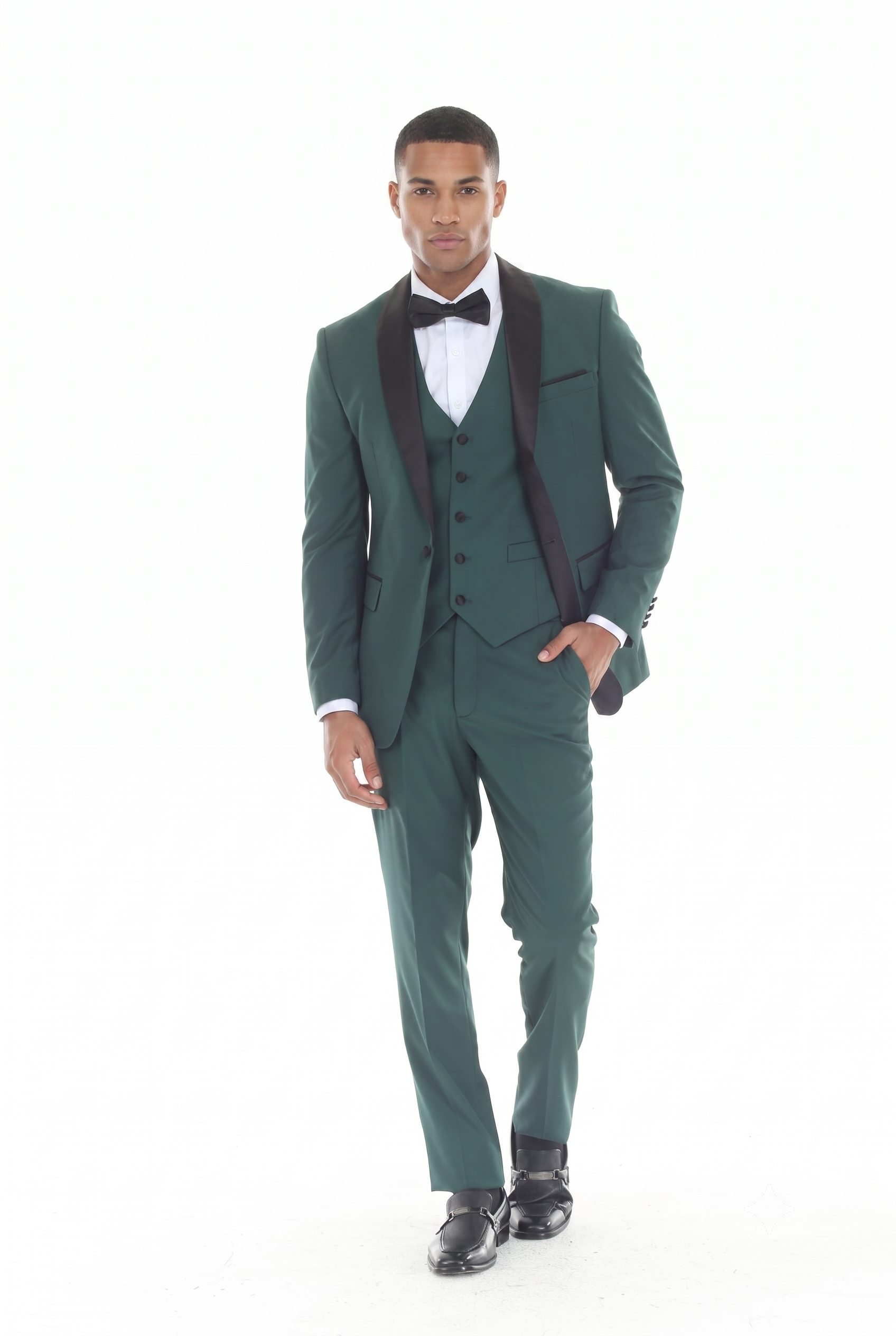 Forest Green 3-Piece Shawl Lapel Tuxedo Suit Slim Fit Jacket, Vest & Expandable Pants Stretch