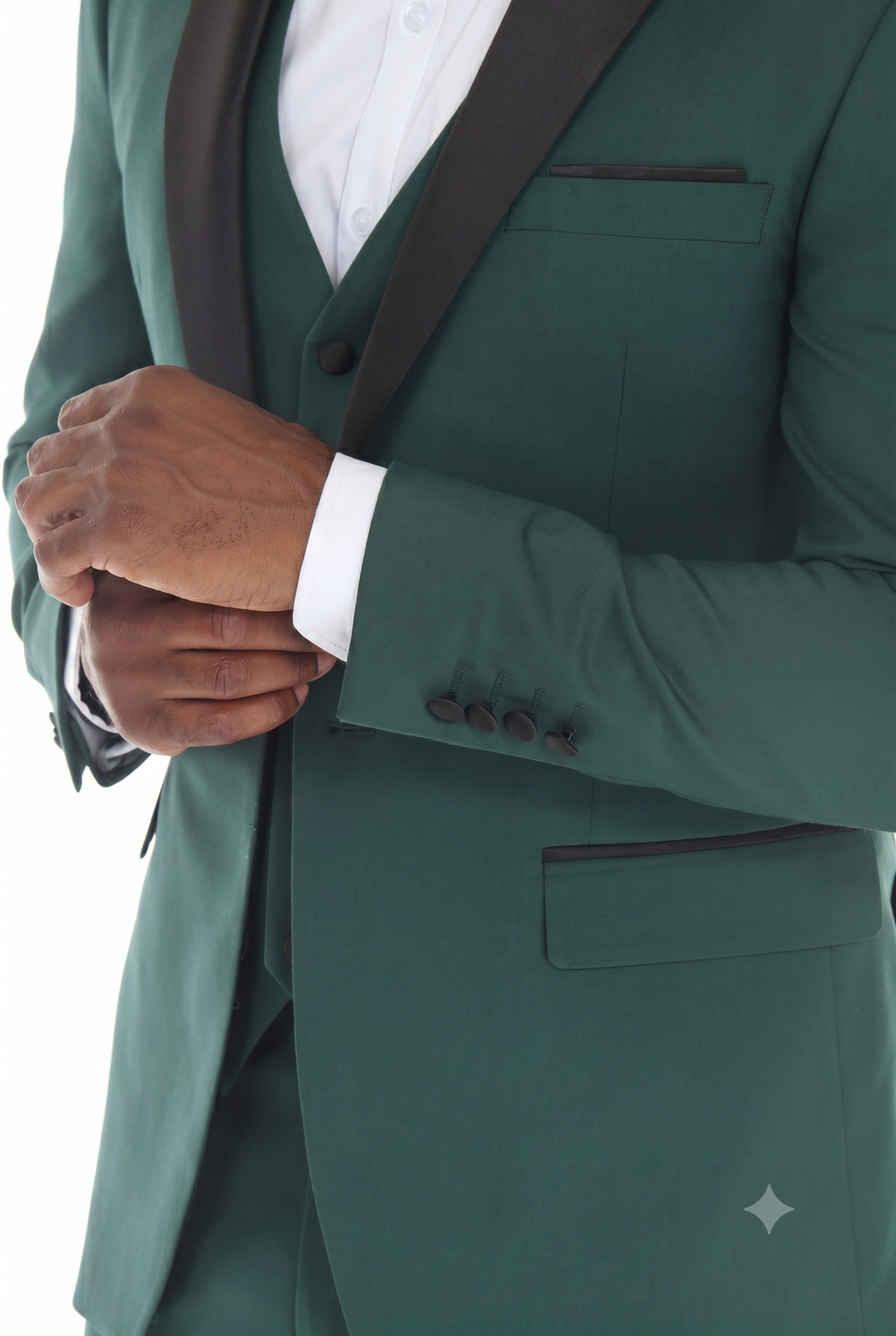 Forest Green 3-Piece Shawl Lapel Tuxedo Suit Slim Fit Jacket, Vest & Expandable Pants Stretch