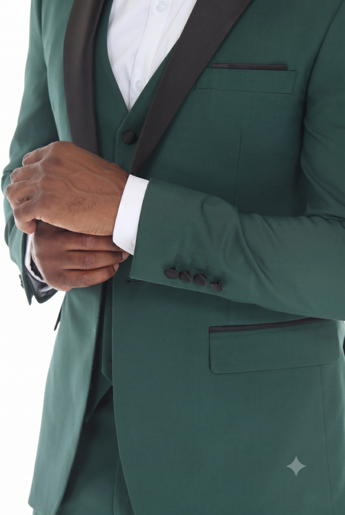 Forest Green 3-Piece Shawl Lapel Tuxedo Suit Slim Fit Jacket, Vest & Expandable Pants Stretch