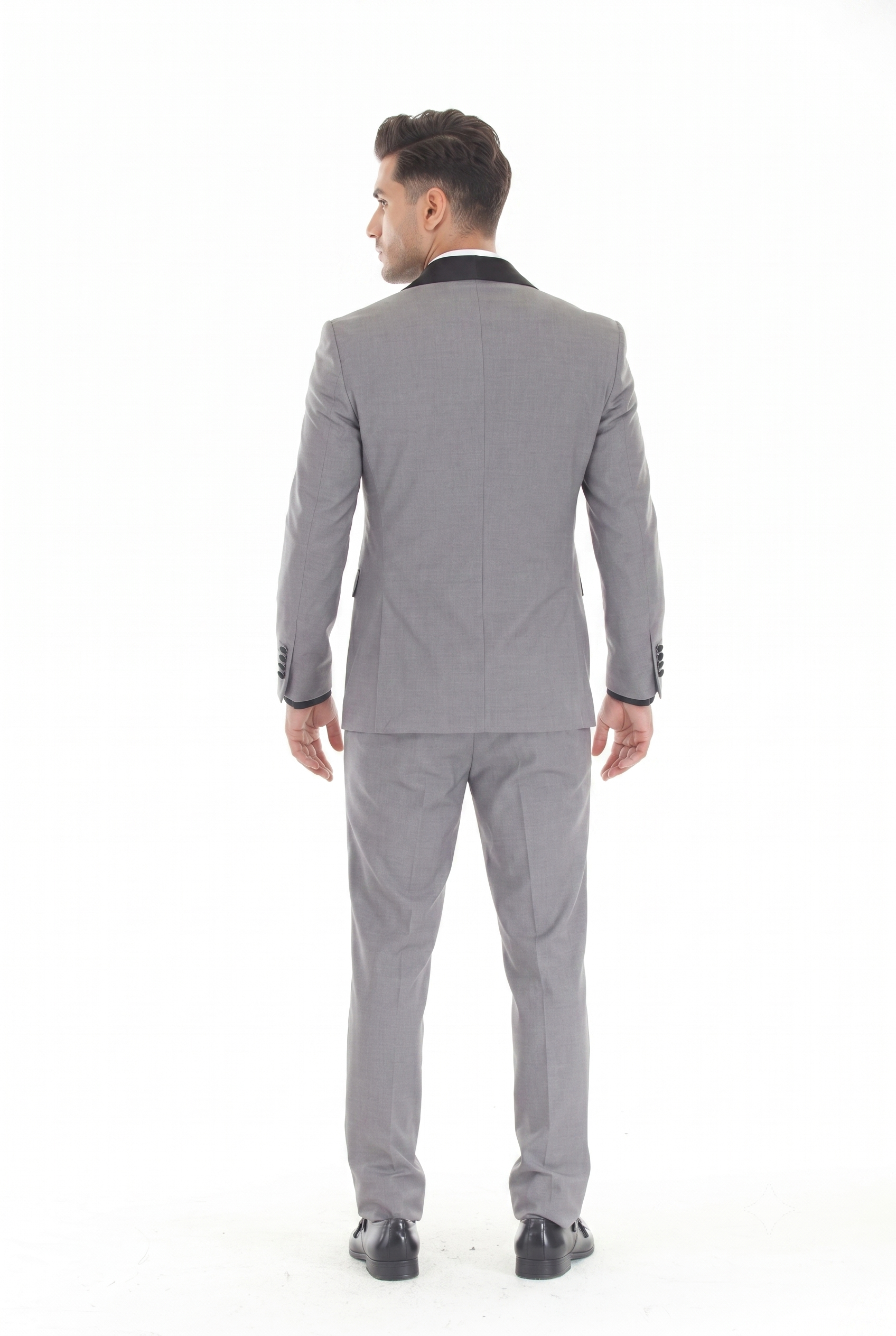 MD Gray 3-Piece Shawl Lapel Tuxedo Suit Slim Fit Jacket, Vest & Expandable Pants Stretch