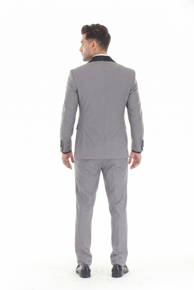 MD Gray 3-Piece Shawl Lapel Tuxedo Suit Slim Fit Jacket, Vest & Expandable Pants Stretch