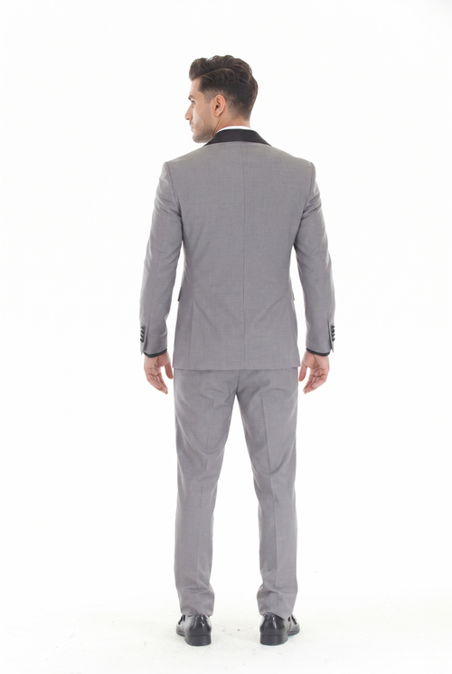 MD Gray 3-Piece Shawl Lapel Tuxedo Suit Slim Fit Jacket, Vest & Expandable Pants Stretch
