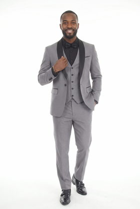 MD Gray 3-Piece Shawl Lapel Tuxedo Suit Slim Fit Jacket, Vest & Expandable Pants Stretch