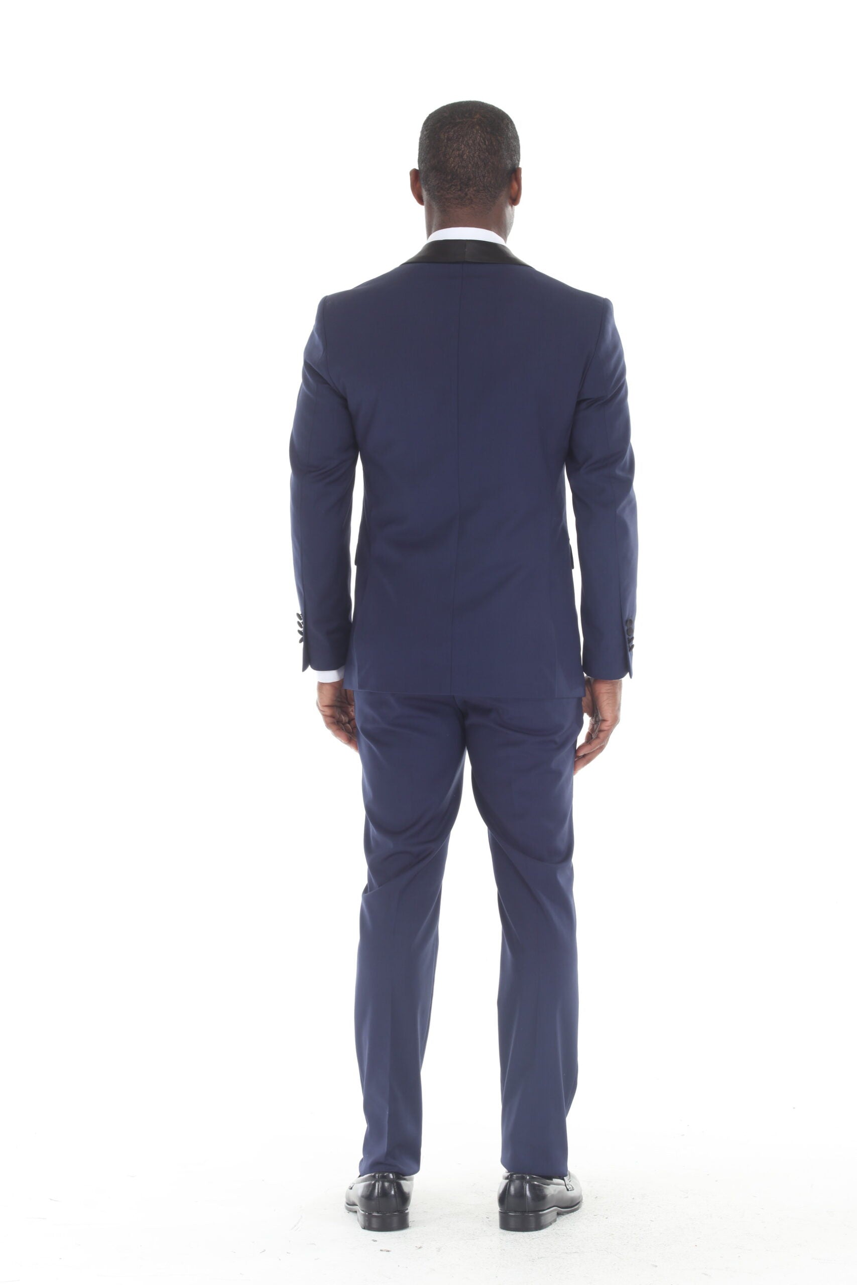 Navy 3-Piece Shawl Lapel Tuxedo Suit Slim Fit Jacket, Vest & Expandable Pants Stretch