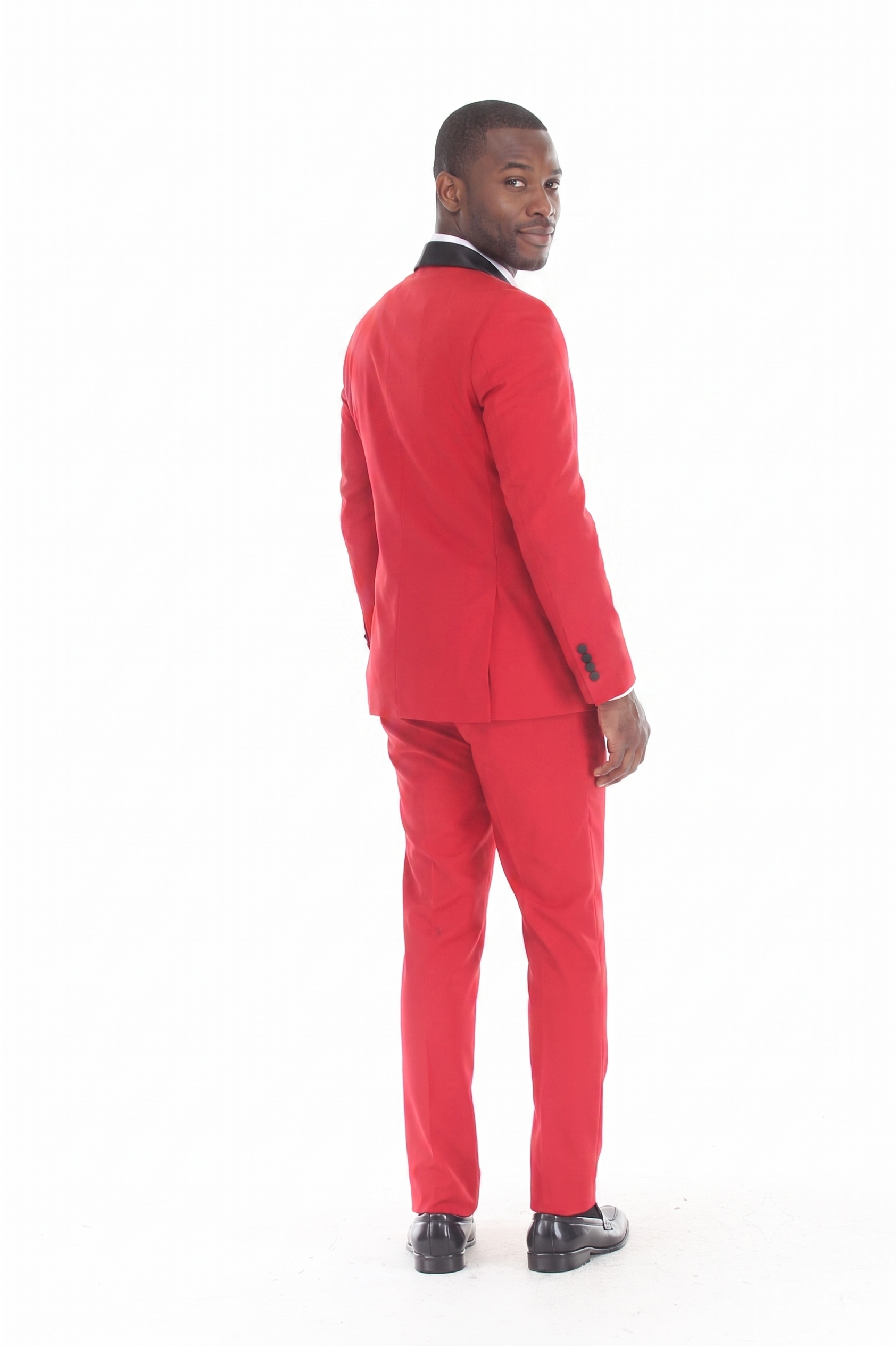 Red 3-Piece Shawl Lapel Tuxedo Suit Slim Fit Jacket, Vest & Expandable Pants Stretch