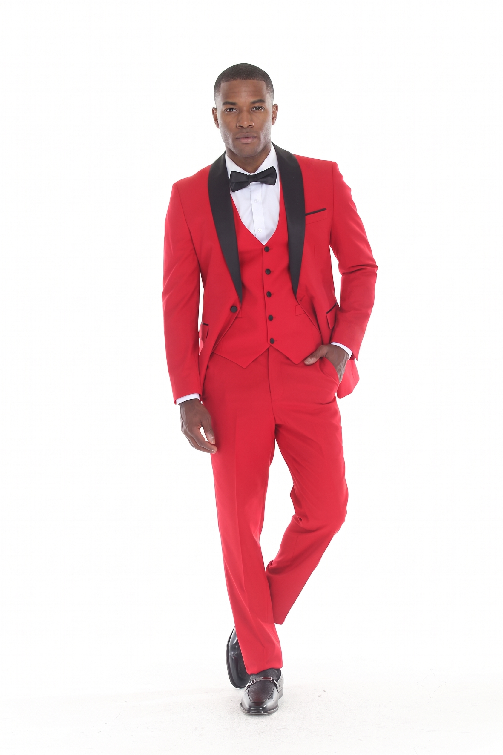 Red 3-Piece Shawl Lapel Tuxedo Suit Slim Fit Jacket, Vest & Expandable Pants Stretch