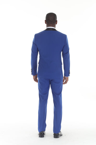 Royal Blue 3-Piece Shawl Lapel Tuxedo Suit Slim Fit Jacket, Vest & Expandable Pants Stretch