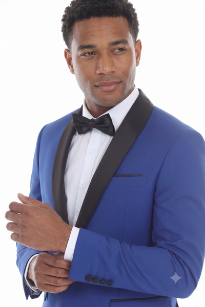 Royal Blue 3-Piece Shawl Lapel Tuxedo Suit Slim Fit Jacket, Vest & Expandable Pants Stretch