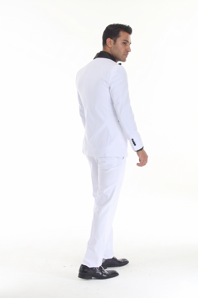 White 3-Piece Shawl Lapel Tuxedo Suit Slim Fit Jacket, Vest & Expandable Pants Stretch