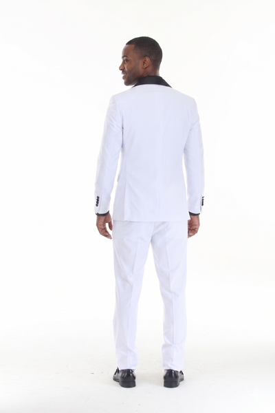 White 3-Piece Shawl Lapel Tuxedo Suit Slim Fit Jacket, Vest & Expandable Pants Stretch