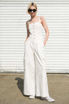 Flying Tomato 1012 Taupe Square-Neck Jumpsuit