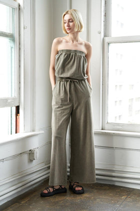 Flying Tomato 1152 Olive Strapless Jumpsuit
