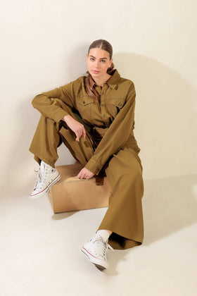 Flying Tomato 1394 Brown Long Sleeve Jumpsuit