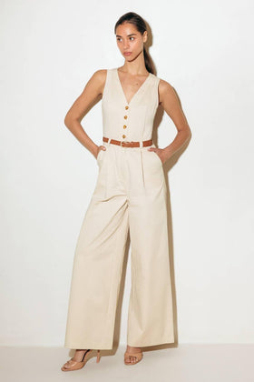 Flying Tomato 1597 Almond Sleeveless Jumpsuit