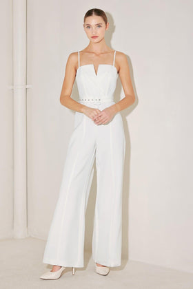 Flying Tomato 1753-W White Sweetheart Jumpsuit