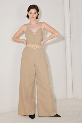 Flying Tomato 2062 Sand Sleeveless Jumpsuit