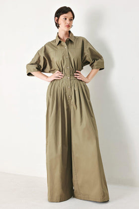 Flying Tomato 2140 Olive Short Sleeve Jumpsuit