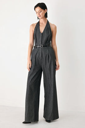 Flying Tomato 2310-D Washed Black Halter Printed Jumpsuit