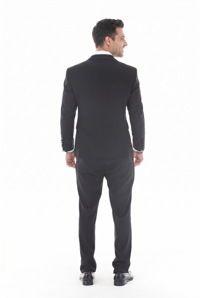 Black 3-Piece Peak Lapel Tuxedo Suit with Double Breasted Vest and Expandable Pants Slim Fit