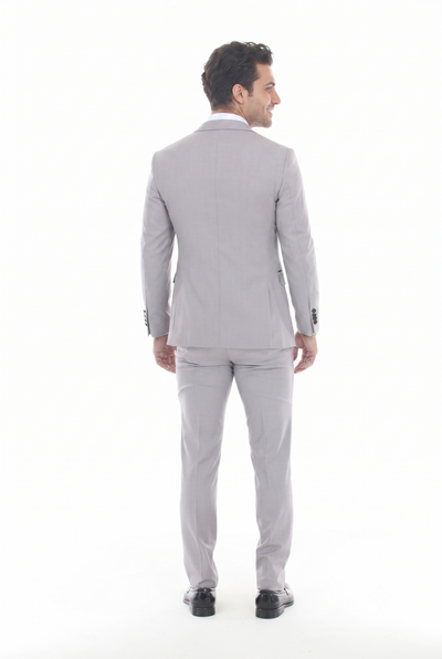 Light Gray 3-Piece Peak Lapel Tuxedo Suit with Double Breasted Vest and Expandable Pants Slim Fit