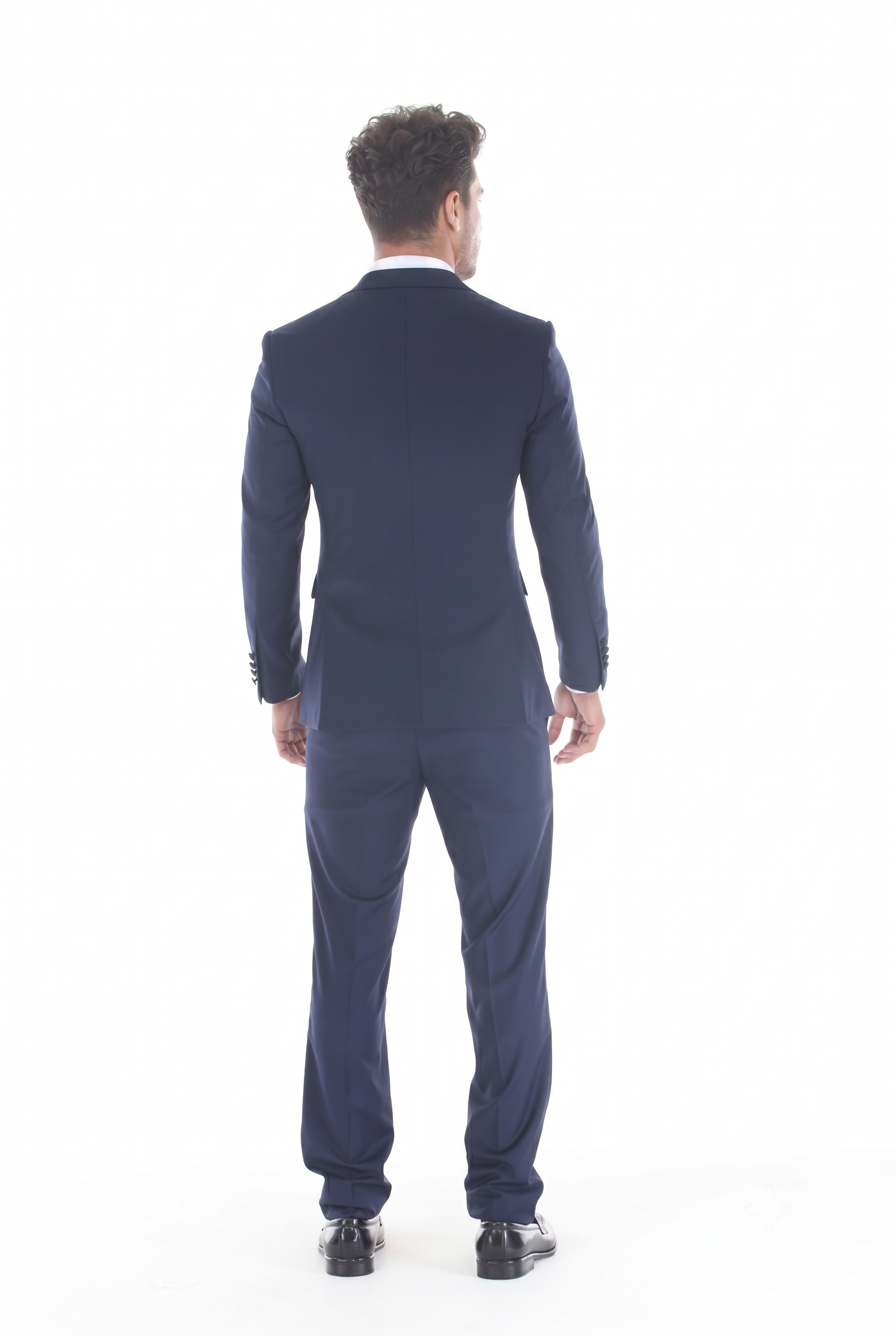 Navy 3-Piece Peak Lapel Tuxedo Suit with Double Breasted Vest and Expandable Pants Slim Fit