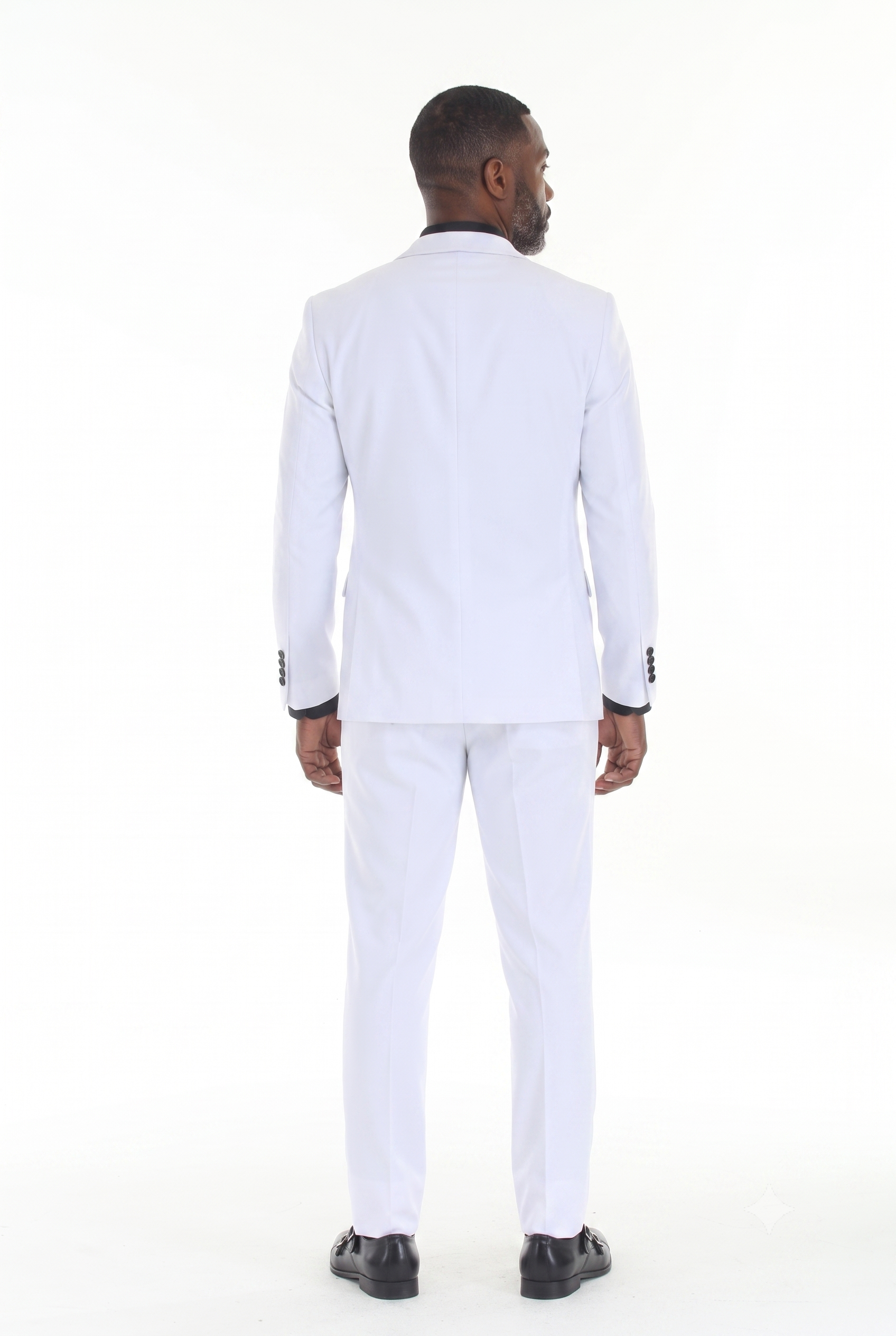 White 3-Piece Peak Lapel Tuxedo Suit with Double-Breasted Vest and Expandable Pants Slim Fit