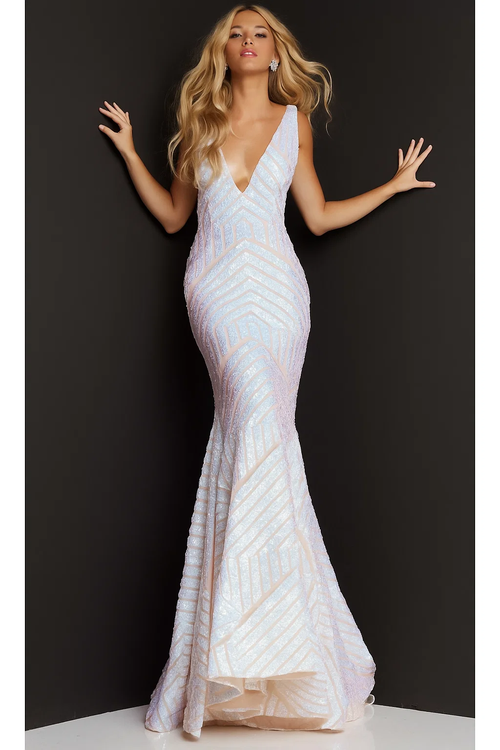 Jovani Prom Dress with Striped Sequin Pattern