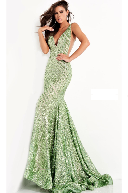 Jovani Prom Dress with Striped Sequin Pattern